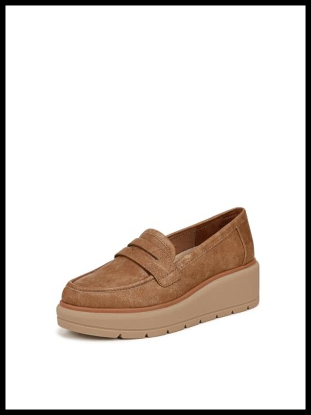 Womens Slip-On Loafers with Penny Strap Detail and Wedge Heel Platform - Faux